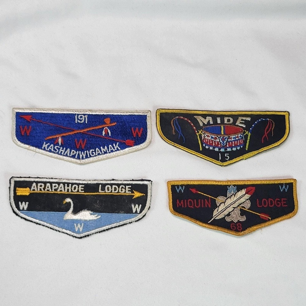 VTG Boy Scouts OA Lodge Patch Lot of 4 Kashapawigamak Mide Arapahoe Miguin 1960s